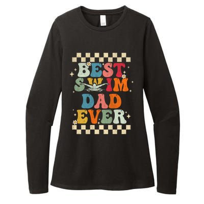 Best Swim Dad Ever Retro Groovy Gift Swimming Dad Gift Womens CVC Long Sleeve Shirt