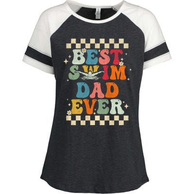 Best Swim Dad Ever Retro Groovy Gift Swimming Dad Gift Enza Ladies Jersey Colorblock Tee