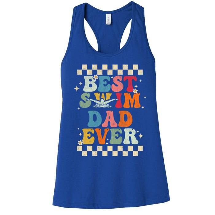 Best Swim Dad Ever Retro Groovy Gift Swimming Dad Gift Women's Racerback Tank