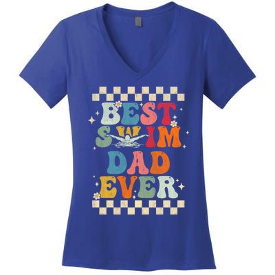 Best Swim Dad Ever Retro Groovy Gift Swimming Dad Gift Women's V-Neck T-Shirt