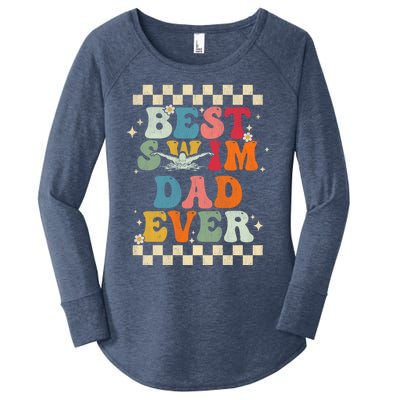 Best Swim Dad Ever Retro Groovy Gift Swimming Dad Gift Women's Perfect Tri Tunic Long Sleeve Shirt