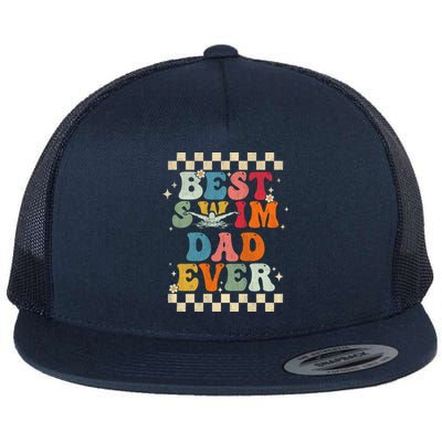 Best Swim Dad Ever Retro Groovy Gift Swimming Dad Gift Flat Bill Trucker Hat