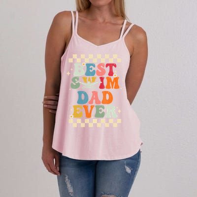 Best Swim Dad Ever Retro Groovy Gift Swimming Dad Gift Women's Strappy Tank