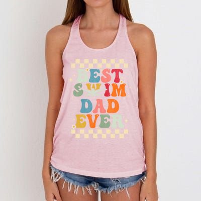 Best Swim Dad Ever Retro Groovy Gift Swimming Dad Gift Women's Knotted Racerback Tank