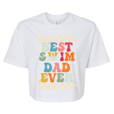 Best Swim Dad Ever Retro Groovy Gift Swimming Dad Gift Bella+Canvas Jersey Crop Tee