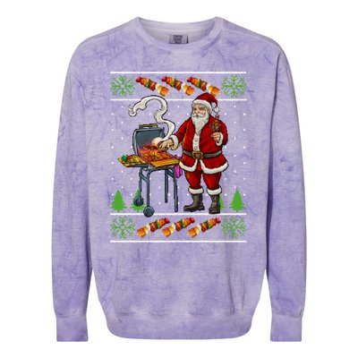 Bbq Santa Dad Gift Kebobs Grill Food Ugly Christmas Colorblast Crewneck Sweatshirt