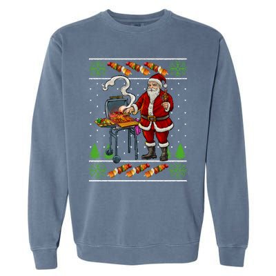 Bbq Santa Dad Gift Kebobs Grill Food Ugly Christmas Garment-Dyed Sweatshirt