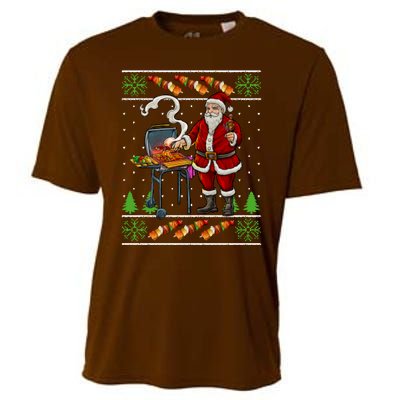 Bbq Santa Dad Gift Kebobs Grill Food Ugly Christmas Cooling Performance Crew T-Shirt