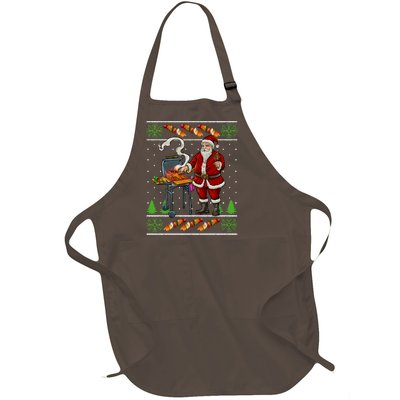 Bbq Santa Dad Gift Kebobs Grill Food Ugly Christmas Full-Length Apron With Pockets