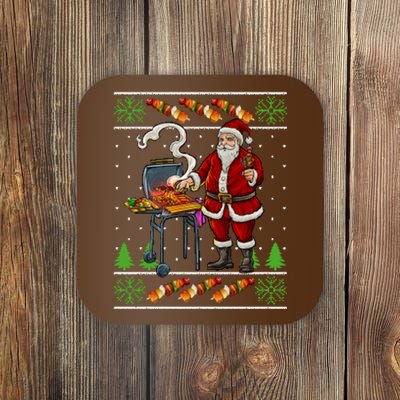 Bbq Santa Dad Gift Kebobs Grill Food Ugly Christmas Coaster