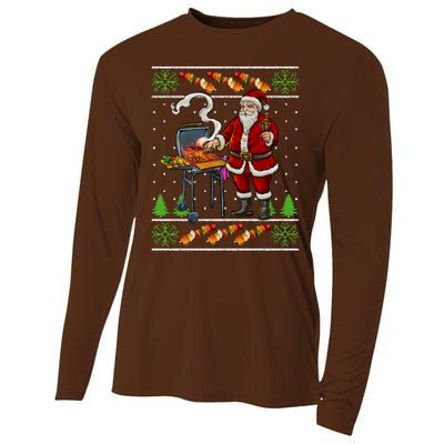 Bbq Santa Dad Gift Kebobs Grill Food Ugly Christmas Cooling Performance Long Sleeve Crew