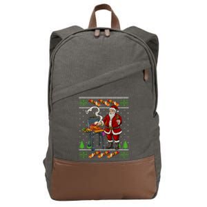 Bbq Santa Dad Gift Kebobs Grill Food Ugly Christmas Cotton Canvas Backpack