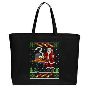 Bbq Santa Dad Gift Kebobs Grill Food Ugly Christmas Cotton Canvas Jumbo Tote