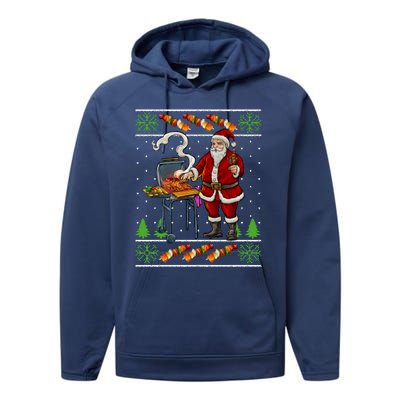 Bbq Santa Dad Gift Kebobs Grill Food Ugly Christmas Performance Fleece Hoodie