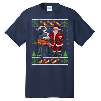 Bbq Santa Dad Gift Kebobs Grill Food Ugly Christmas Tall T-Shirt