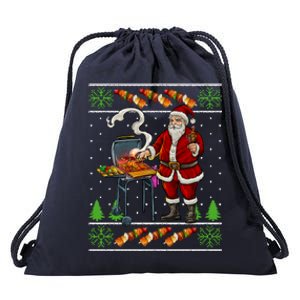 Bbq Santa Dad Gift Kebobs Grill Food Ugly Christmas Drawstring Bag