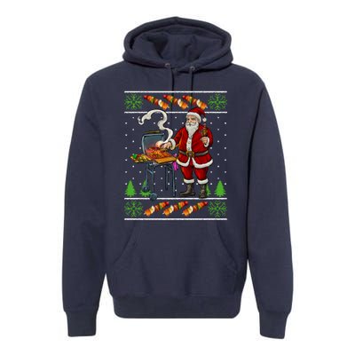 Bbq Santa Dad Gift Kebobs Grill Food Ugly Christmas Premium Hoodie