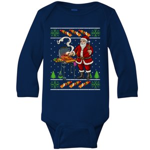 Bbq Santa Dad Gift Kebobs Grill Food Ugly Christmas Baby Long Sleeve Bodysuit