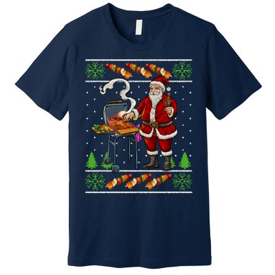 Bbq Santa Dad Gift Kebobs Grill Food Ugly Christmas Premium T-Shirt