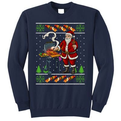 Bbq Santa Dad Gift Kebobs Grill Food Ugly Christmas Tall Sweatshirt