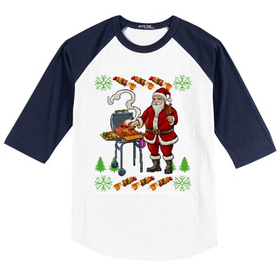 Bbq Santa Dad Gift Kebobs Grill Food Ugly Christmas Baseball Sleeve Shirt