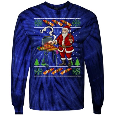 Bbq Santa Dad Gift Kebobs Grill Food Ugly Christmas Tie-Dye Long Sleeve Shirt