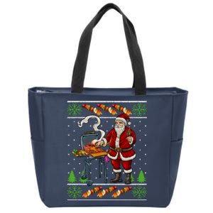 Bbq Santa Dad Gift Kebobs Grill Food Ugly Christmas Zip Tote Bag