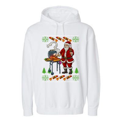 Bbq Santa Dad Gift Kebobs Grill Food Ugly Christmas Garment-Dyed Fleece Hoodie