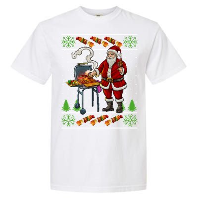 Bbq Santa Dad Gift Kebobs Grill Food Ugly Christmas Garment-Dyed Heavyweight T-Shirt