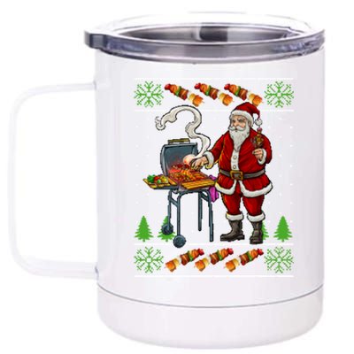 Bbq Santa Dad Gift Kebobs Grill Food Ugly Christmas 12 oz Stainless Steel Tumbler Cup