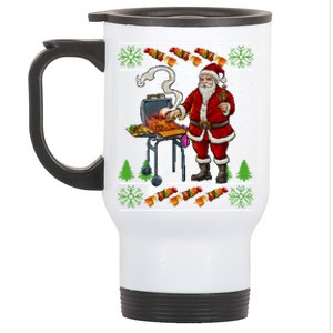 Bbq Santa Dad Gift Kebobs Grill Food Ugly Christmas Stainless Steel Travel Mug