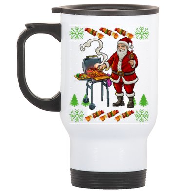 Bbq Santa Dad Gift Kebobs Grill Food Ugly Christmas Stainless Steel Travel Mug