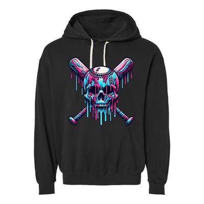 Baseball Skull Drip Baseball Drip Baseball Ice Cream Drip Garment-Dyed Fleece Hoodie