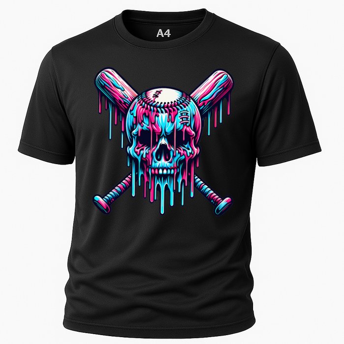 Baseball Skull Drip Baseball Drip Baseball Ice Cream Drip Cooling Performance Crew T-Shirt