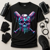 Baseball Skull Drip Baseball Drip Baseball Ice Cream Drip Cooling Performance Crew T-Shirt