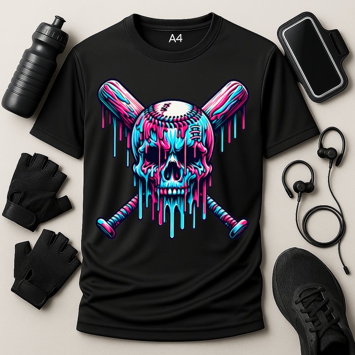 Baseball Skull Drip Baseball Drip Baseball Ice Cream Drip Cooling Performance Crew T-Shirt