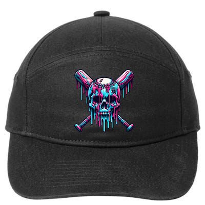 Baseball Skull Drip Baseball Drip Baseball Ice Cream Drip 7-Panel Snapback Hat