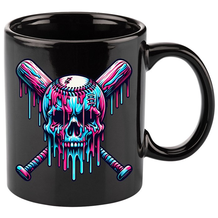Baseball Skull Drip Baseball Drip Baseball Ice Cream Drip 11oz C Handle Ceramic Mug
