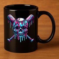 Baseball Skull Drip Baseball Drip Baseball Ice Cream Drip 11oz C Handle Ceramic Mug