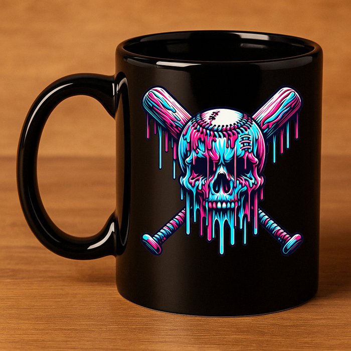 Baseball Skull Drip Baseball Drip Baseball Ice Cream Drip 11oz C Handle Ceramic Mug