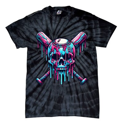 Baseball Skull Drip Baseball Drip Baseball Ice Cream Drip Tie-Dye T-Shirt