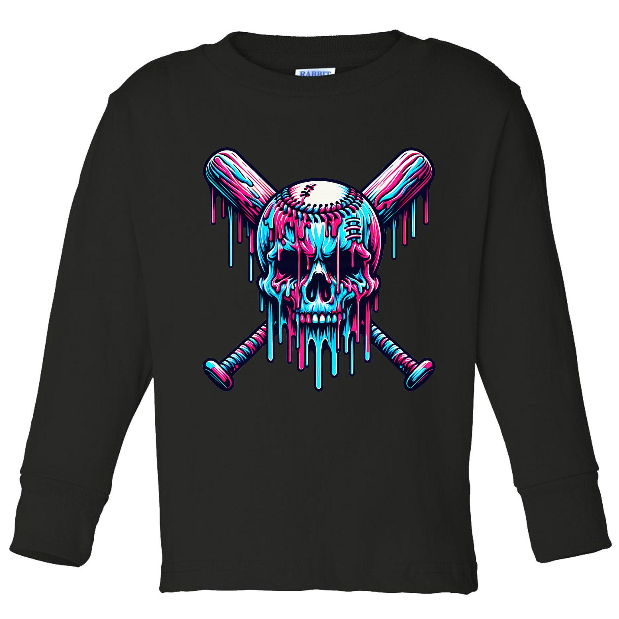 Baseball Skull Drip Baseball Drip Baseball Ice Cream Drip Toddler Long Sleeve Shirt