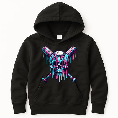 Baseball Skull Drip Baseball Drip Baseball Ice Cream Drip Kids Hoodie