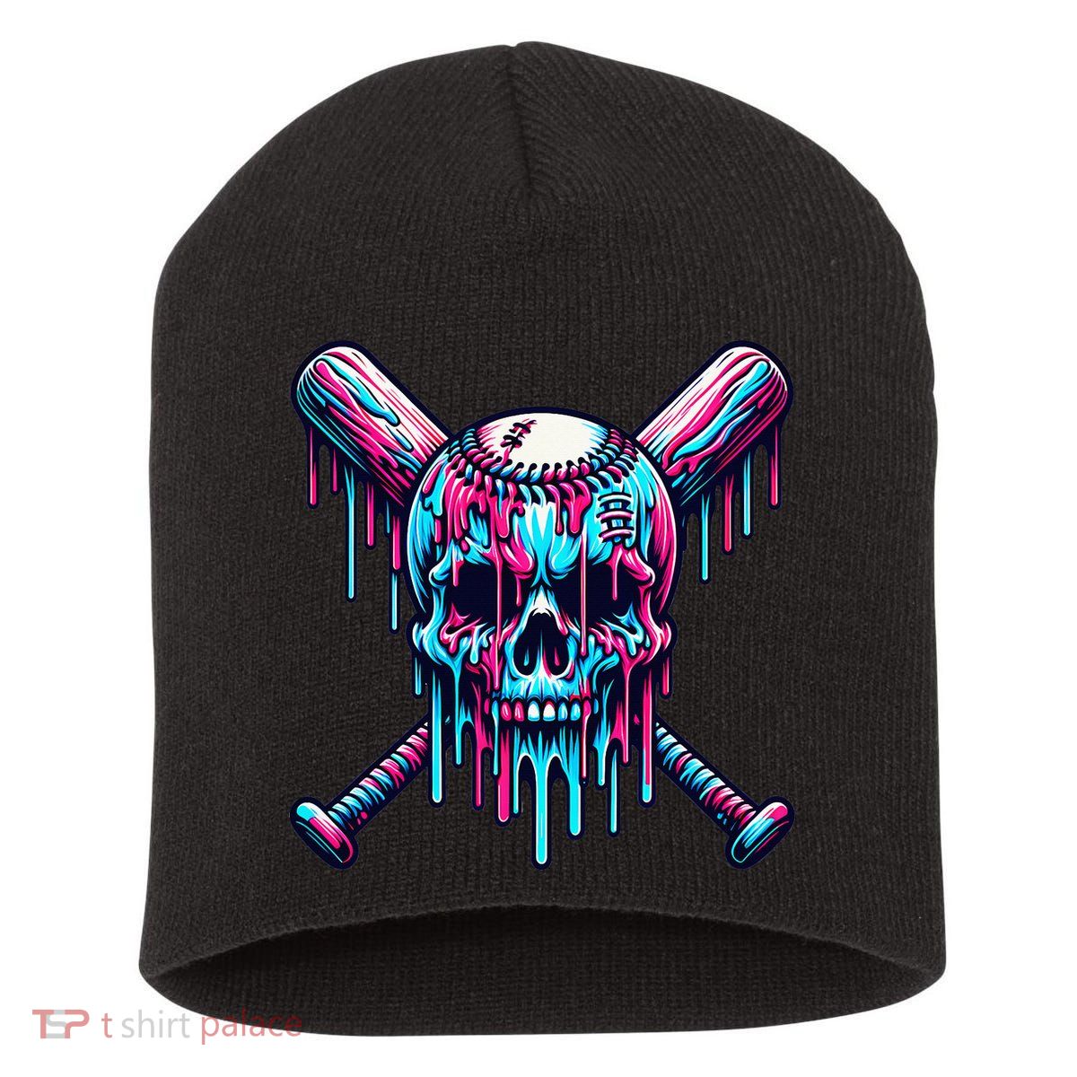 Baseball Skull Drip Baseball Drip Baseball Ice Cream Drip Short Acrylic Beanie