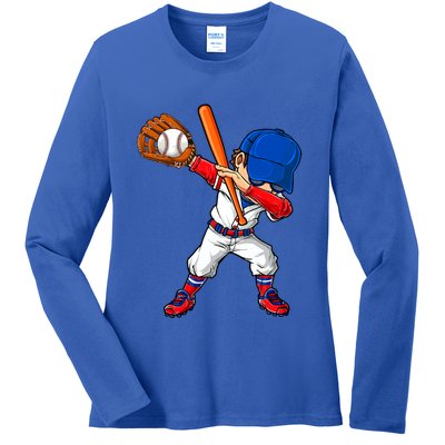 Baseballer Sports Dabbing Baseball Player Dad Gift Ladies Long Sleeve Shirt