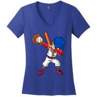 Baseballer Sports Dabbing Baseball Player Dad Gift Women's V-Neck T-Shirt