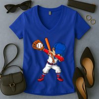 Baseballer Sports Dabbing Baseball Player Dad Gift Women's V-Neck T-Shirt