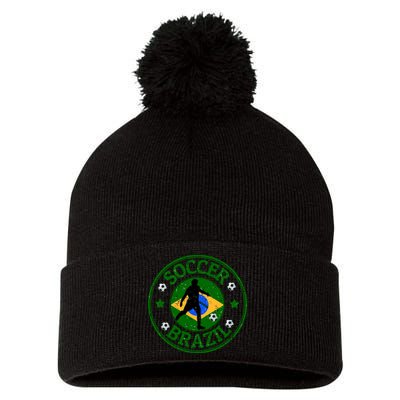 Brazil Soccer Design Pom Pom 12in Knit Beanie