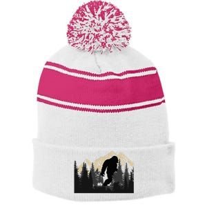 Bigfoot Sasquatch Design Trip Hiking Lovers Stripe Pom Pom Beanie