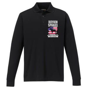 Boykin Spaniel Dad Dog Lover American Us Flag Performance Long Sleeve Polo